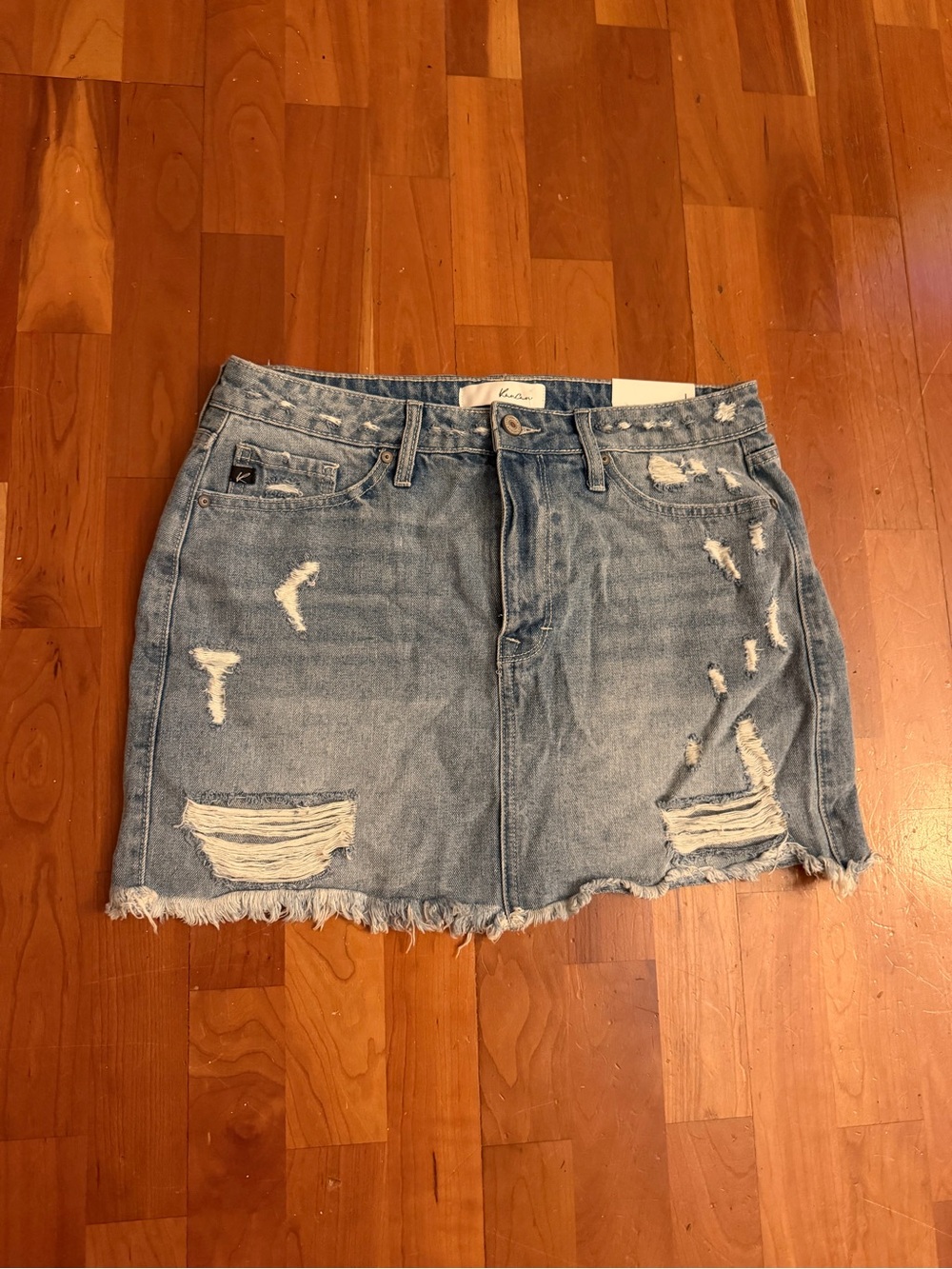 KanCan Light Blue Distressed Denim Mini Skirt